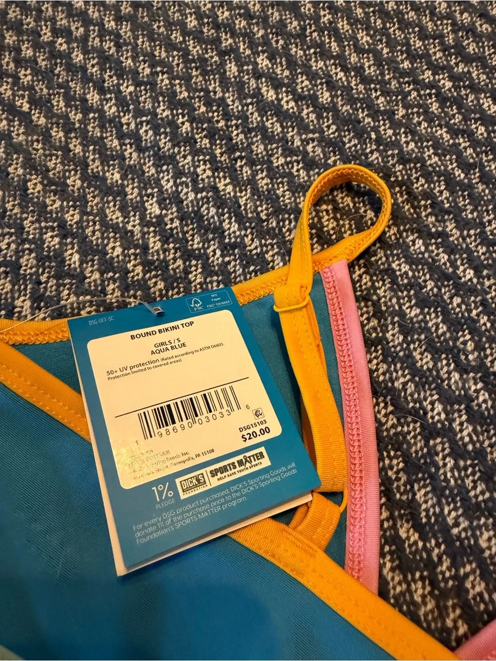 DSG Girls Blue Pink Yellow Swim top
